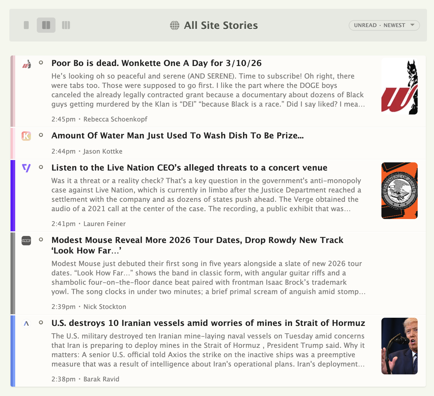 Feed statistics showing update frequency and fetch schedule